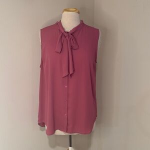 LOFT Sleeveless Mauve Blouse with Tie Neck